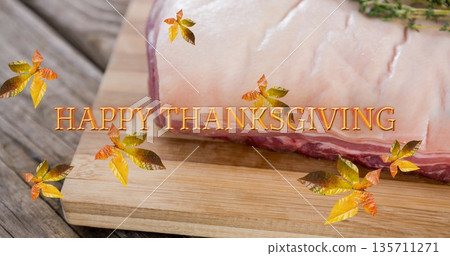 Image of happy thanksgiving text over fall leaves and turkey Image of happy thanksgiving text over fall leaves and turkey 135711271