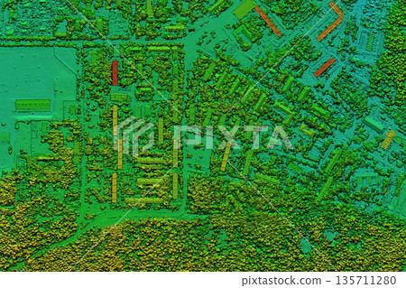 The digital model of the locality was made based on the results of aerial geodesy of the locality. Geodesy, topography, cadastre, Monitoring. GIS. 135711280