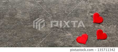 Valentine day background with red hearts, top view with copy space 135711342