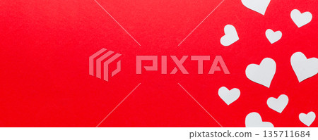 Valentine day background with red hearts, top view with copy space 135711684