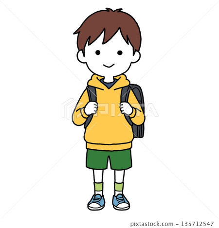 一個背著書包、微笑的小學生男孩 一個背著書包、微笑的小學生男孩 135712547