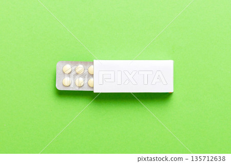 Blank White Product Package Box Mock-up. Open blank medicine drug box with blister top view Blank White Product Package Box Mock-up. Open blank medicine drug box with blister top view 135712638