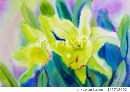 Painting abstract watercolor yellow soft green color of orchid flowers. Painting abstract watercolor yellow soft green color of orchid flowers. 135712662