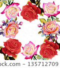 Painting red pink and orange color of roses flowers. 135712709