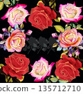 Painting red pink and orange color of roses flowers. 135712710