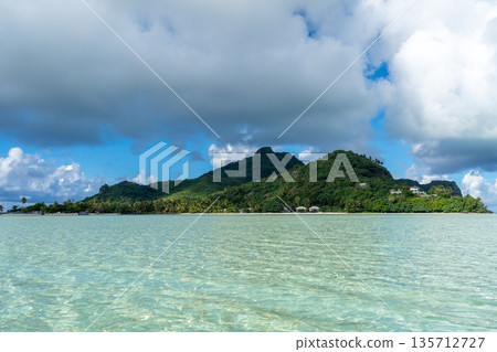 View of Maupiti Island from a white sand beach, French Polynesia 135712727