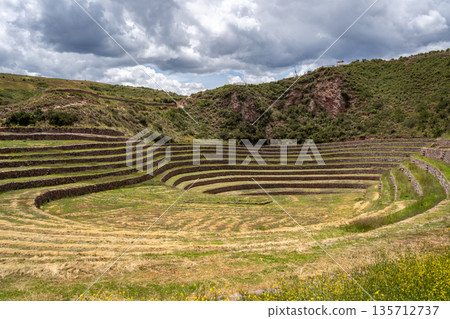 Inca agricultural terraces at Moray in the Sacred Valley, Peru 135712737