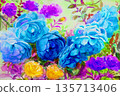 Painting watercolor flowers landscape colorful of roses. 135713406