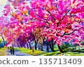 Watercolor painting original pink color flowers of  Wild himalayan cherry. 135713409