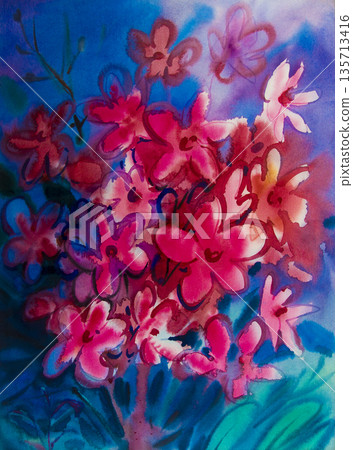 Watercolor painting original flower colorful of bouquet pink flowers beauty. 135713416