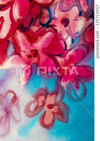 Watercolor painting original flower colorful of bouquet pink flowers beauty. Watercolor painting original flower colorful of bouquet pink flowers beauty. 135713417