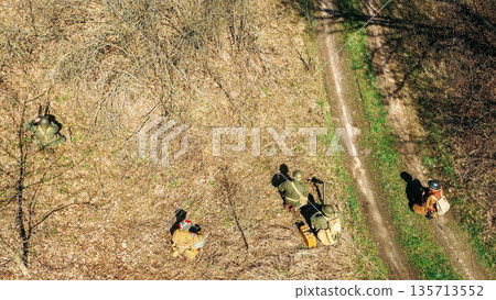 Men Dressed As US American Soldiers Of USA Infantry Of World War Men Dressed As US American Soldiers Of USA Infantry Of World War 135713552