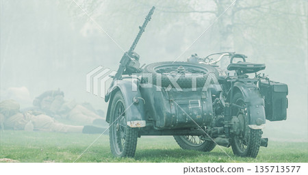 Reconstruction Of Battles World War Ii. German Army Motorcycle W 135713577