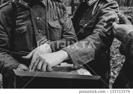 World War II German wehrmacht Soldier officer Commander Soldiers Of World War II Briefs, Showing Direction Of A Attack On Map 135713579