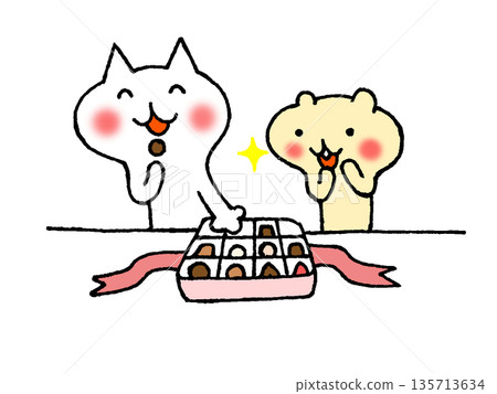 Illustration of animals eating Valentine's chocolate 135713634