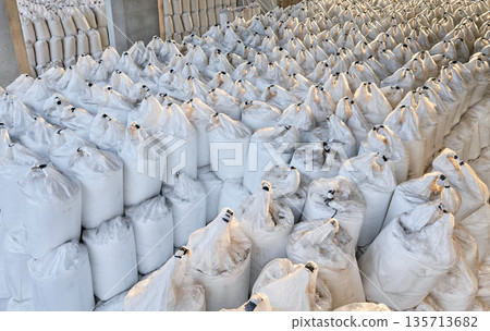 Big bags used for fertilizer storage and transport, known as FIBC, Flexible Intermediate Bulk Container. Big bags used for fertilizer storage and transport, known as FIBC, Flexible Intermediate Bulk Container. 135713682