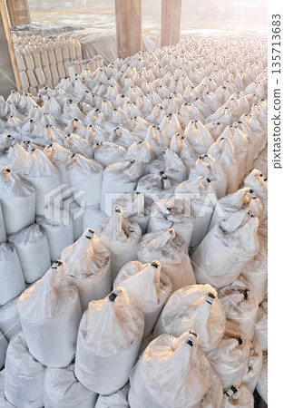 Big bags used for fertilizer storage and transport, known as FIBC, Flexible Intermediate Bulk Container. Big bags used for fertilizer storage and transport, known as FIBC, Flexible Intermediate Bulk Container. 135713683