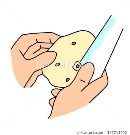 Illustration of removing potato sprouts with a knife | Cooking and cooking process Illustration of removing potato sprouts with a knife | Cooking and cooking process 135713702