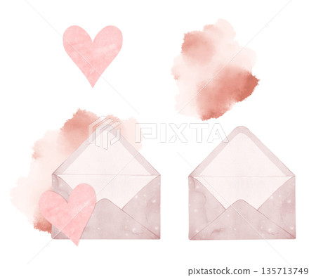 Envelope with Heart Watercolor Illustration Envelope with Heart Watercolor Illustration 135713749