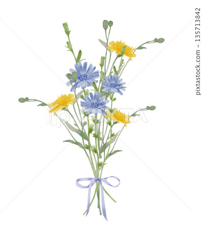 Wildflower Bouquet And Stems Watercolor Illustration 135713842