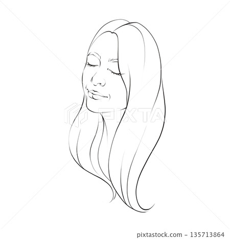 Female Face Portrait Raster Line Illustration Female Face Portrait Raster Line Illustration 135713864