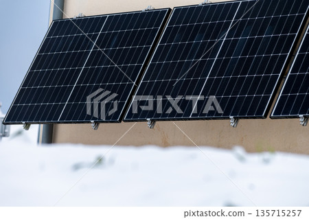 Solar panels with icy condition, green energy 135715257