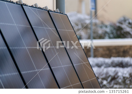 Solar panels with icy condition, green energy 135715261
