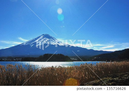 A refreshing view of Mt. Fuji from the shores of Lake Kawaguchi 135716626