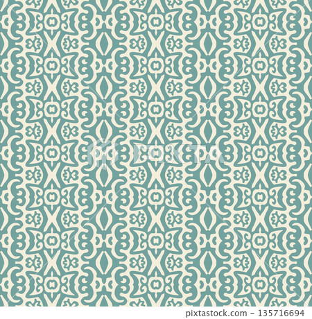 Teal Ornamental Seamless Pattern Background Illustration in Vintage Baroque Style, Surface Pattern for Fabric and Wallpaper 135716694