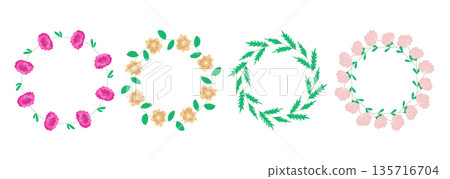 Set of spring and summer round floral frames 135716704