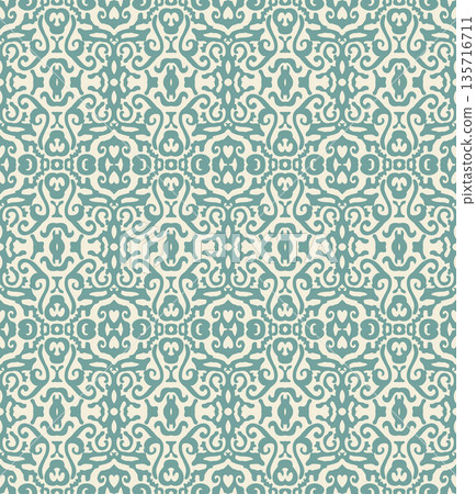 Teal Ornamental Seamless Pattern Background Illustration in Vintage Baroque Style, Surface Pattern for Fabric and Wallpaper 135716711