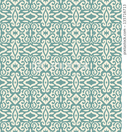 Teal Ornamental Seamless Pattern Background Illustration in Vintage Baroque Style, Surface Pattern for Fabric and Wallpaper 135716713