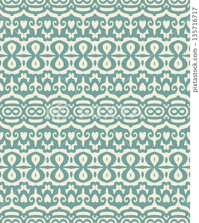 Teal Ornamental Seamless Pattern Background Illustration in Vintage Baroque Style, Surface Pattern for Fabric and Wallpaper 135716717