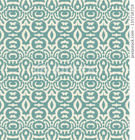 Teal Ornamental Seamless Pattern Background Illustration in Vintage Baroque Style, Surface Pattern for Fabric and Wallpaper 135716719
