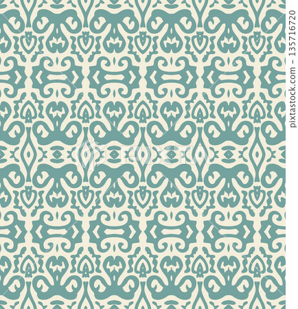 Teal Ornamental Seamless Pattern Background Illustration in Vintage Baroque Style, Surface Pattern for Fabric and Wallpaper 135716720