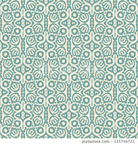 Teal Ornamental Seamless Pattern Background Illustration in Vintage Baroque Style, Surface Pattern for Fabric and Wallpaper 135716721