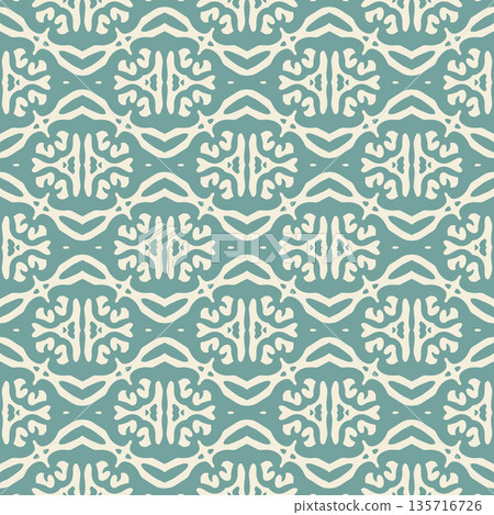 Teal Ornamental Seamless Pattern Background Illustration in Vintage Baroque Style, Surface Pattern for Fabric and Wallpaper 135716726