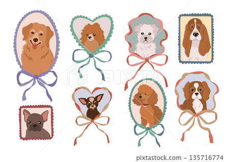 Dog Breed Portraits Set. 135716774