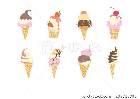 Whimsical Colorful Ice Cream Treats Vector Collection Whimsical Colorful Ice Cream Treats Vector Collection 135716793