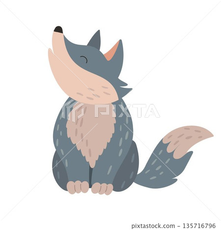 Wolf Cartoon Character. Flat Vector Illustration Wolf Cartoon Character. Flat Vector Illustration 135716796