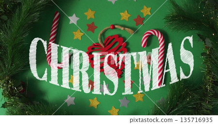 Image of christmas text over christmas decoration background 135716935