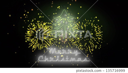 Image of merry christmas text and fireworks on black background Image of merry christmas text and fireworks on black background 135716999