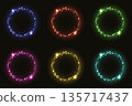 set of glowing glitter circles with neon sparkle light effects on black background for luxury design 135717437