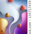 Abstract 3d background with fluid layers and floating spheres featuring gold and pink gradients for modern digital art and luxury brand presentation backdrop 135717439