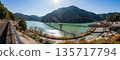 Winter panorama of the Bridge of Dreams at Funaaki Dam Lake, Hamamatsu City, Shizuoka Prefecture 135717794