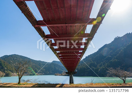 靜岡縣濱松市船明水壩湖冬季夢幻橋橋樑結構與橋墩 135717796