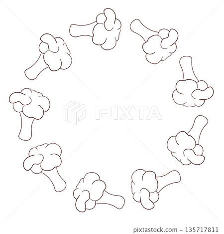 Broccoli wreath in line art style. Design for vegan, organic package, healthy eating and grocery design theme. Broccoli wreath in line art style. Design for vegan, organic package, healthy eating and grocery design theme. 135717811
