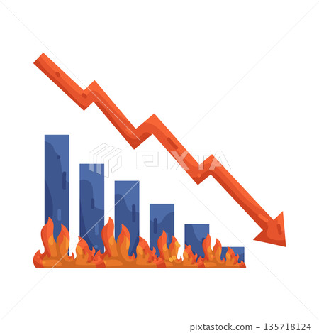 Illustration of downward graph with flames 135718124