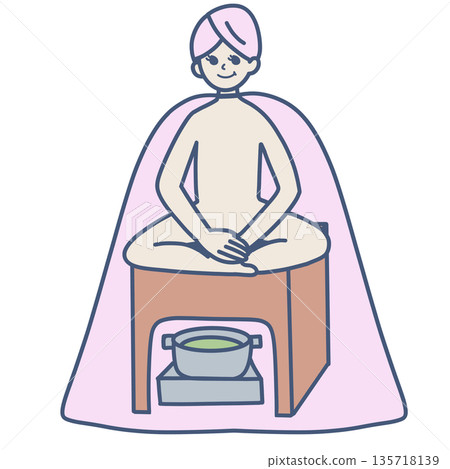 Illustration material of a woman sitting cross-legged and doing mugwort steaming 135718139