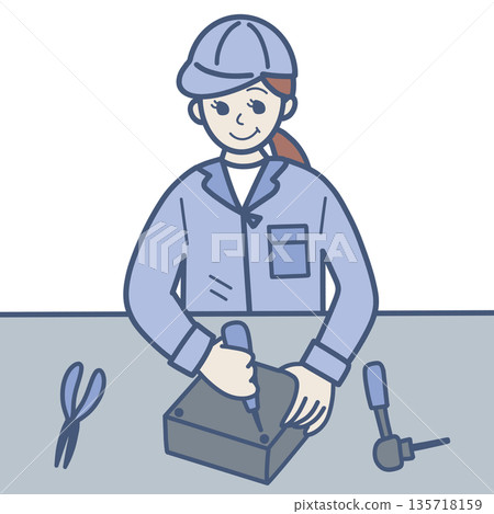 Illustration material of a woman working in a factory 135718159